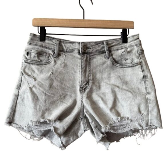 Women's L Judy Blue Gray Distressed Jean Shorts - Picture 1 of 6